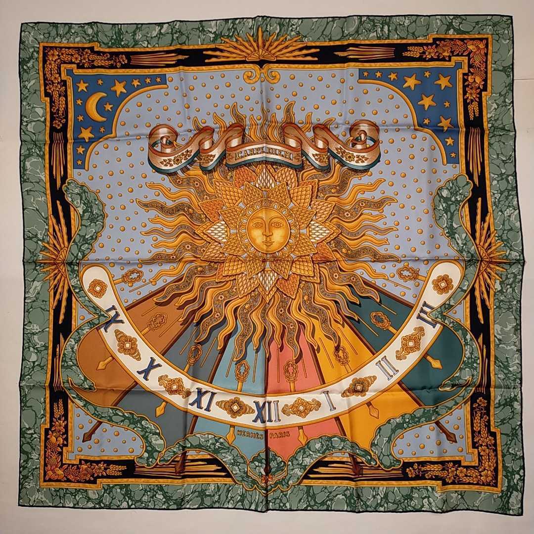 極美品 エルメス 90カレ 大判 スカーフ CARPE DIEM HERMES SCARF 