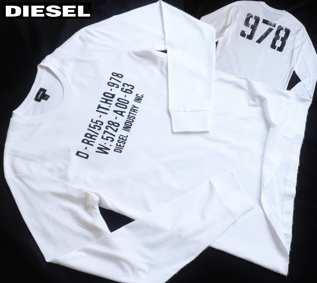 新品☆ディーゼル DIESEL☆大きいサイズ☆ホワイト ロンT☆ブラック