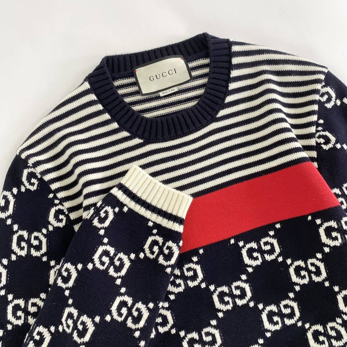21e21《極美品》伊製GUCCI グッチ 19AW GGロゴ ジャガード 切替 