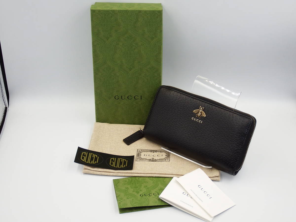 【得価，人気】 GUCCI/グッチ/アニマリエ/ラウンドファスナー/メタルビー/蜂/レザー/メンズ/男性/黒無地/ウォレット/長財布/523667/保存袋/箱付き/ 品(男性用財布)｜売買されたオークション情報、yahooの商品情報 服飾小物