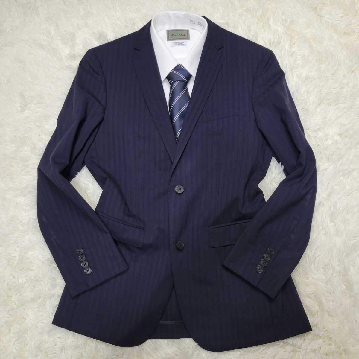 バーバリー ブラックレーベル 【抜群の汎用性】BURBERRY BLACK LABEL テーラードジャケット ストライプ 2B ネイビー 紺 M