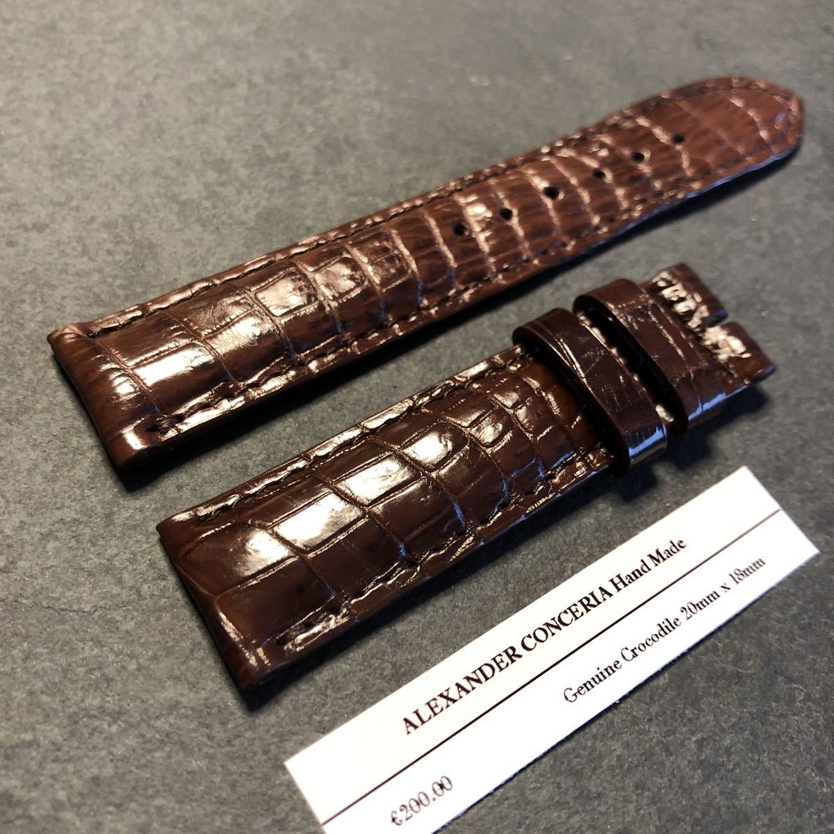 本物　クロコダイル　時計バンド　20mm - 18mm ダーク　ブラウン　焦げ茶