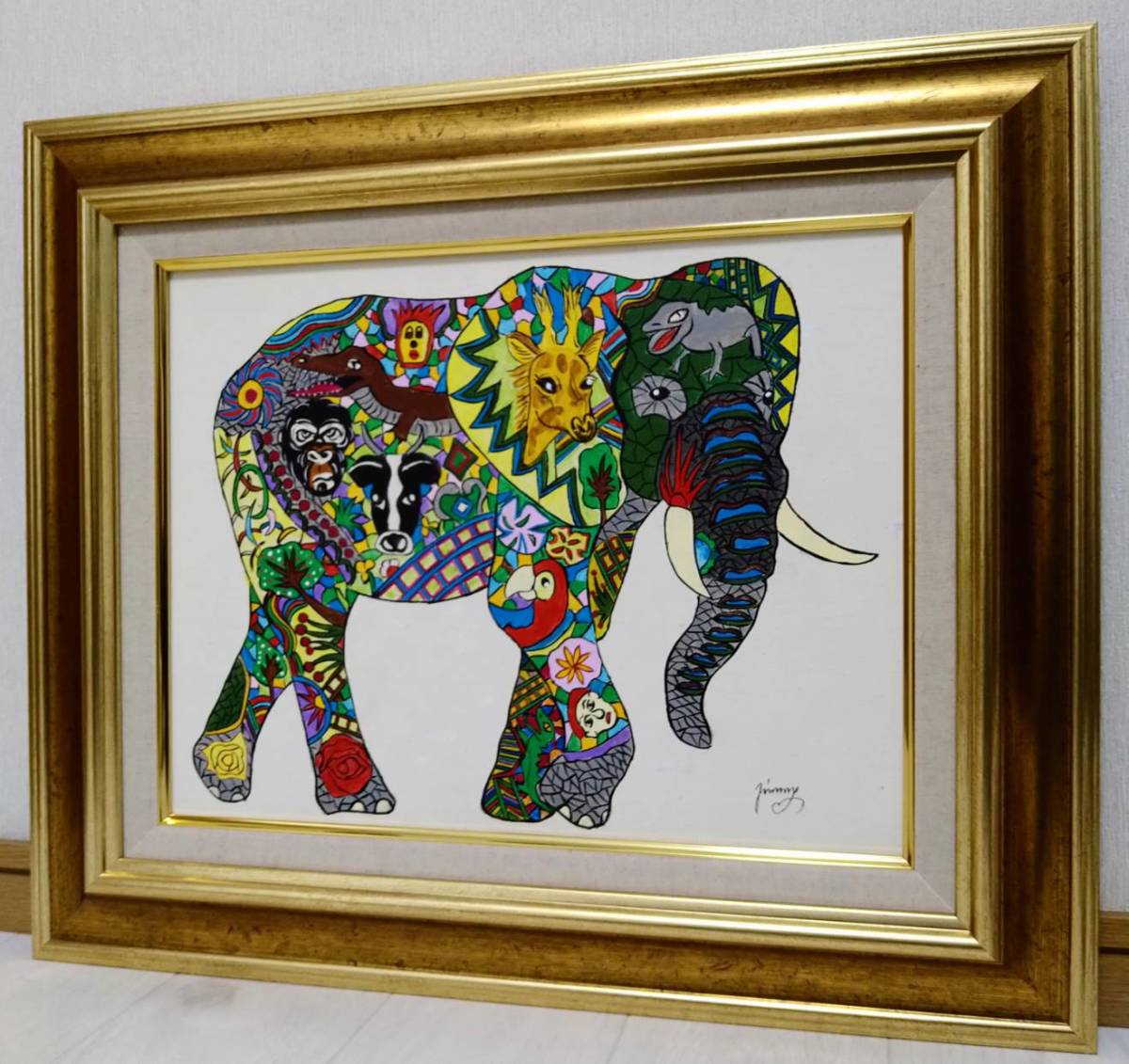【F6号】ジミー大西（アフリカ）手描き/表裏サイン有/油彩/アクリル/絵画/高級 F6号】ジミー大西【アフリカ】肉筆保証//表・裏サイン有り//アクリル