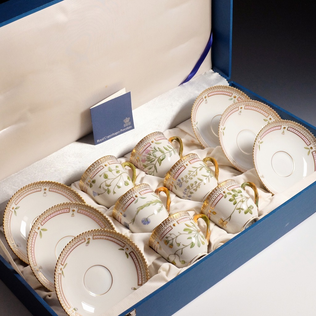 【美品】希少◆ロイヤルコペンハーゲン/Royal Copenhagen/フローラダニカ/Flora Danica カップ＆ソーサー６客セット◆最高峰◆金彩_3