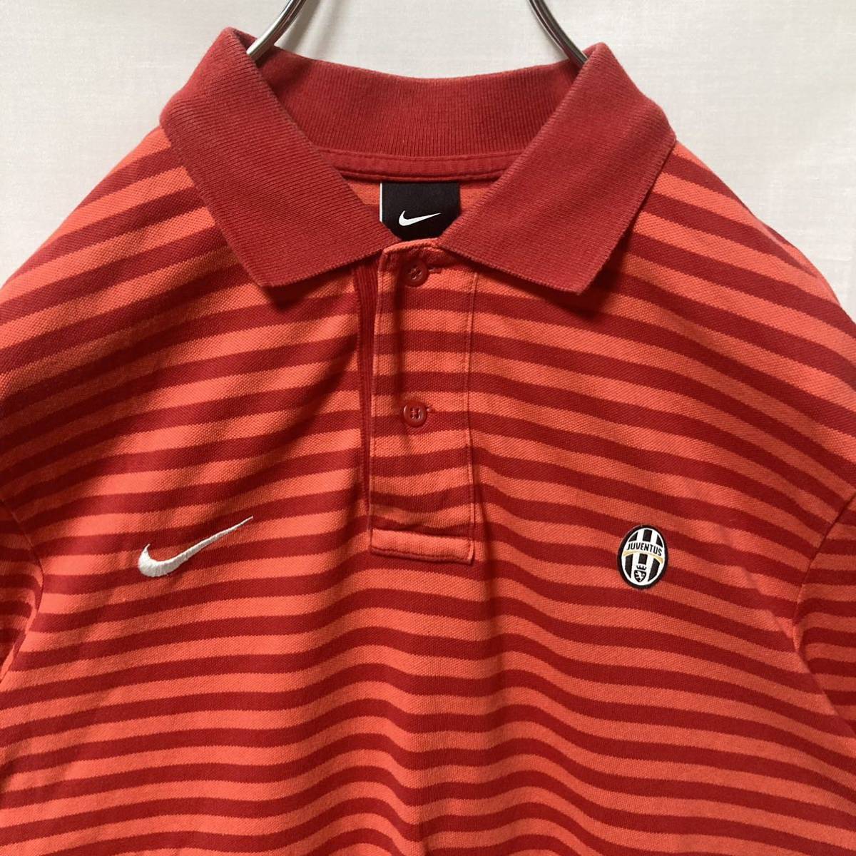 ユベントス 赤 ポロシャツ 希少デザイン！NIKE×JUVENTUS ナイキ ユベントス ボーダーポロシャツ