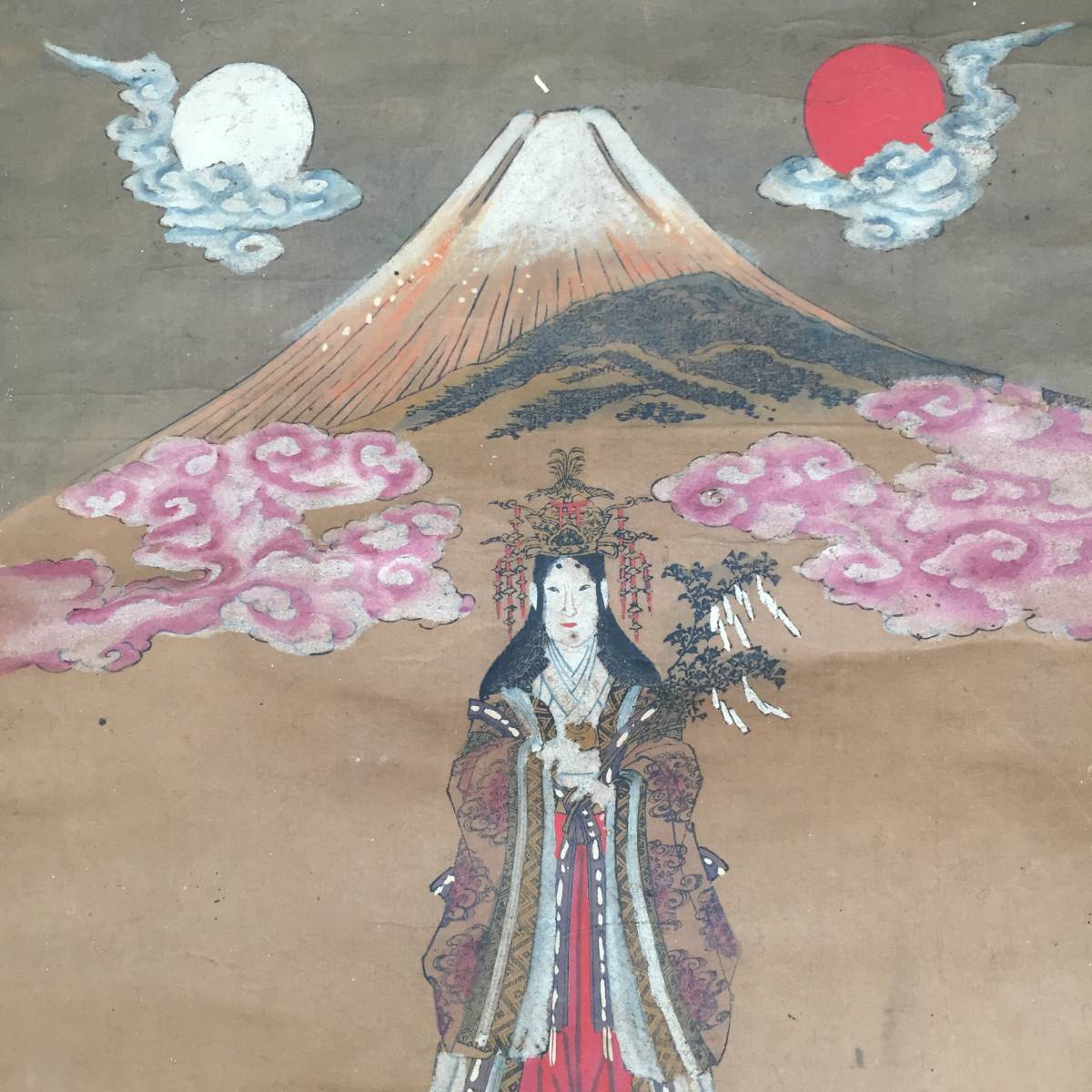 富士講 淺間神社 木花咲耶姫命 木版手彩色 江戸時代 富士山信仰 護符