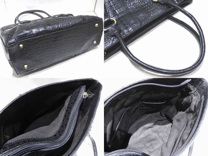 クロコダイル レザー トートバッグ ☆ ブラック レディース 黒 ▼ 鰐皮 カイマン フルポイント 3K 4FS