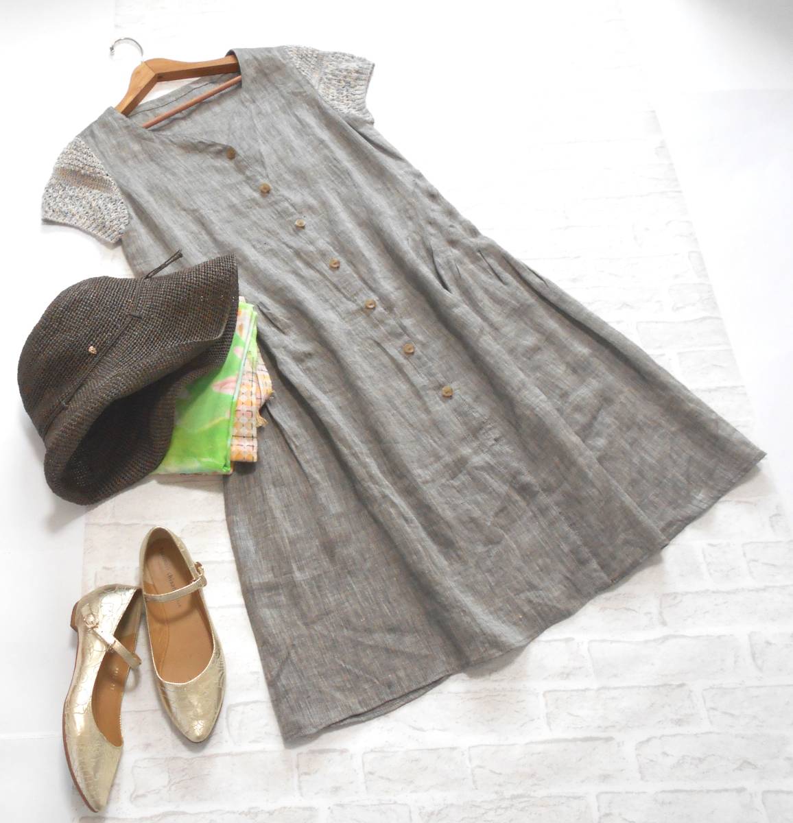 美品 送料無料！〕 io comme io イオコムイオ グレー リネン ゆったり  