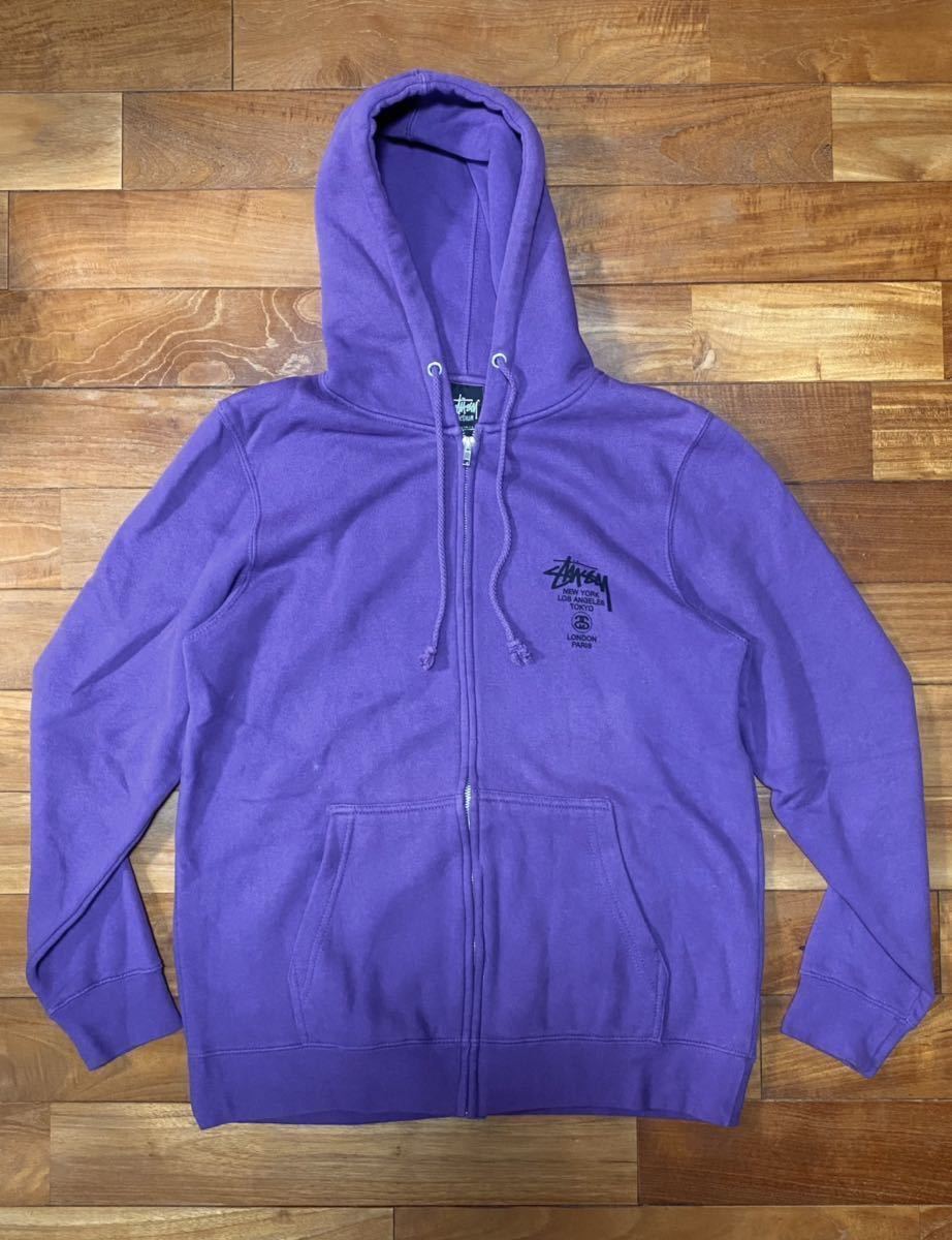 STUSSY パープル スウェットパーカー STUSSY WORLD TOUR ジップアップ