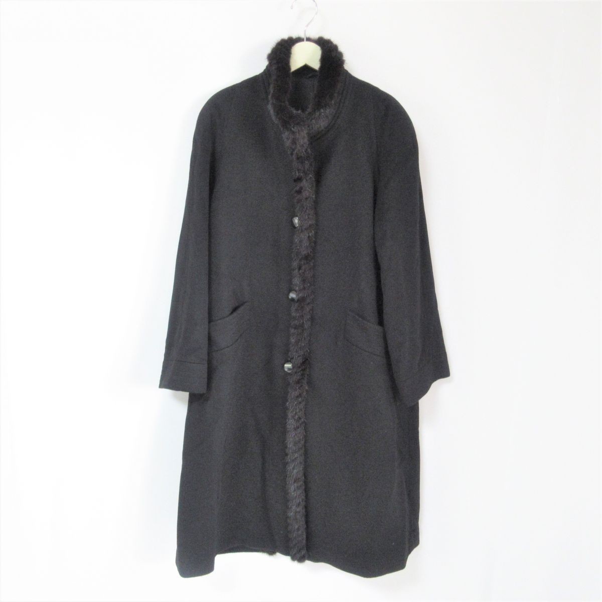 正規品，SALE カシミヤ100％ ロング丈 フォックスファー スタンドカラー コート F 黒 ブラック 031(Mサイズ)｜売買されたオークション情報、yahooの商品情報をアーカイブ公開 - オークファン Mサイズ