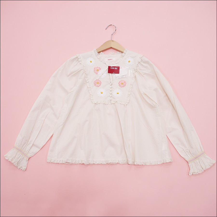 PINKHOUSE ピンクハウスまんまるコスモスモチーフパーカーチュニック 未着用】ピンクハウス 生成 まんまるコスモスモチーフ ブラウス