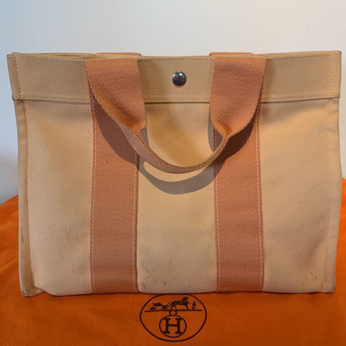 中古品 エルメス トートバッグ キャンバス オレンジ色 通学用 エルメス