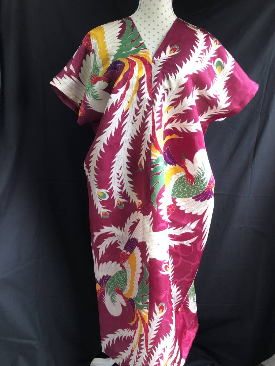 【人気，得価】 ハンドメイド ロング丈ワンピース 鳳凰柄 シルク100％ 送料210円 M LL 古布 ヴィンテージ 着物リメイク 和服リメイク(ワンピース)｜売買されたオークション情報、yahooの商品情報をアーカイブ ワンピース