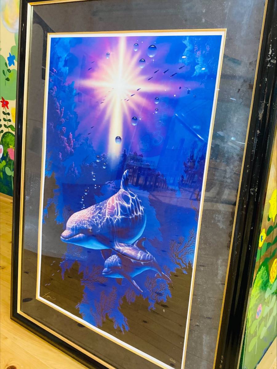ラッセン 特大絵画 イルカ 額サイズ 横約77cm 縦約100cm 最落無し(絵画