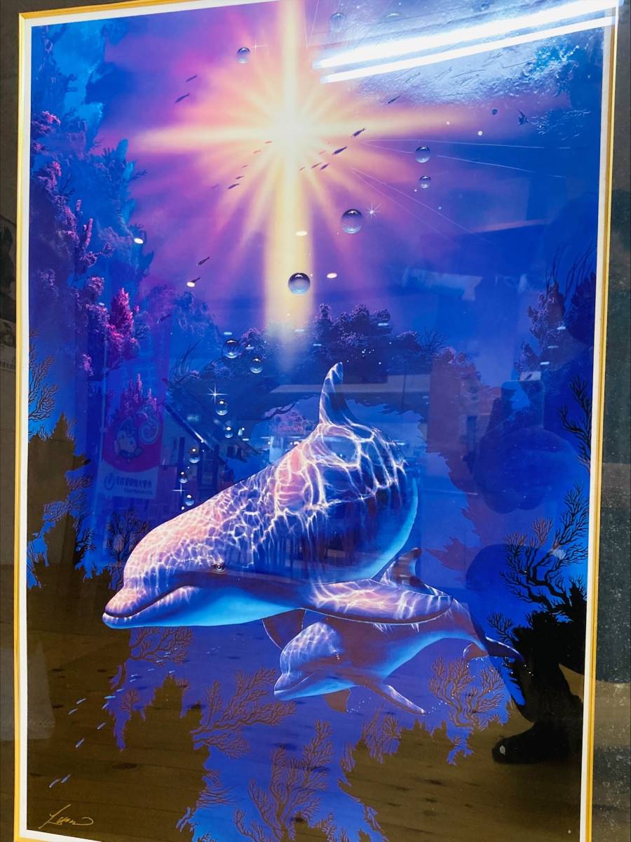 ラッセン 特大絵画 イルカ 額サイズ 横約77cm 縦約100cm 最落無し(絵画