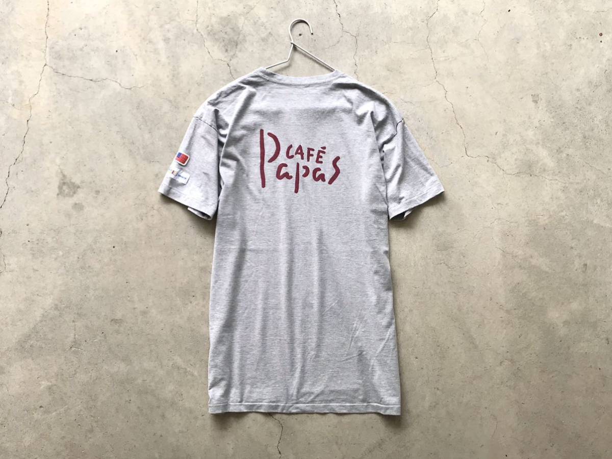 Papas Tシャツ M パパス メンズ 半袖 灰 グレー パパス Tシャツ グレー snc パパス(Papas) コットン混ロゴパッチヘンリーネックTシャツ