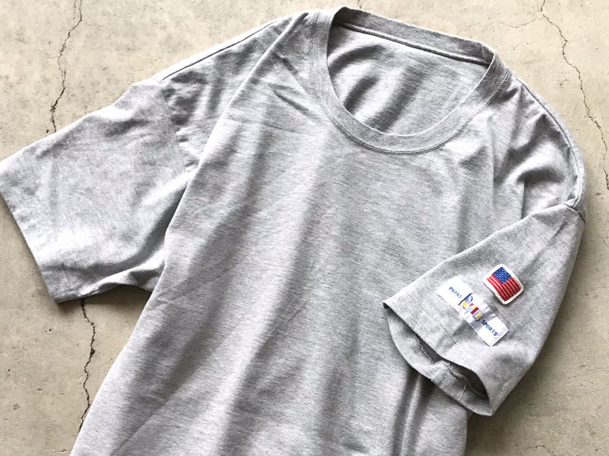 Papas Tシャツ M パパス メンズ 半袖 灰 グレー パパス Tシャツ グレー snc パパス(Papas) コットン混ロゴパッチヘンリーネックTシャツ