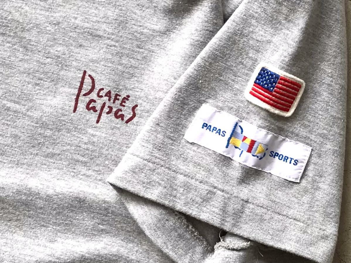 Papas Tシャツ M パパス メンズ 半袖 灰 グレー パパス Tシャツ グレー snc パパス(Papas) コットン混ロゴパッチヘンリーネックTシャツ