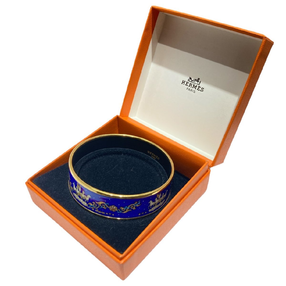 美品 HERMES エルメス エマイユ GM バングル 七宝焼 ブルー クリスマス 