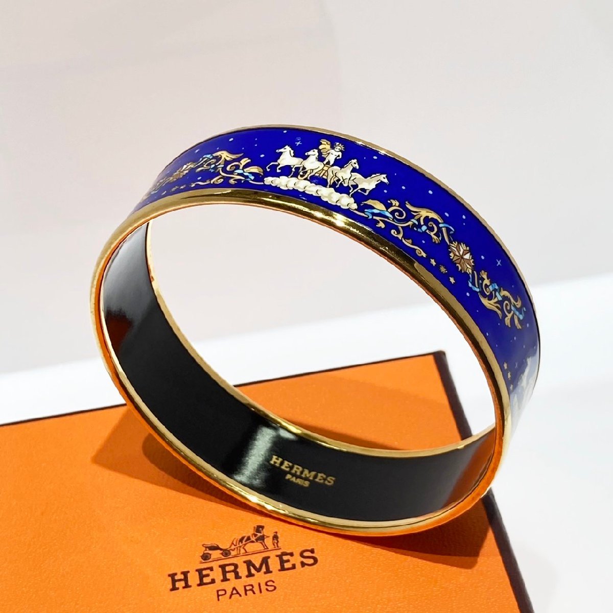 HERMES エマイユ GM バングル 七宝焼 ブルー