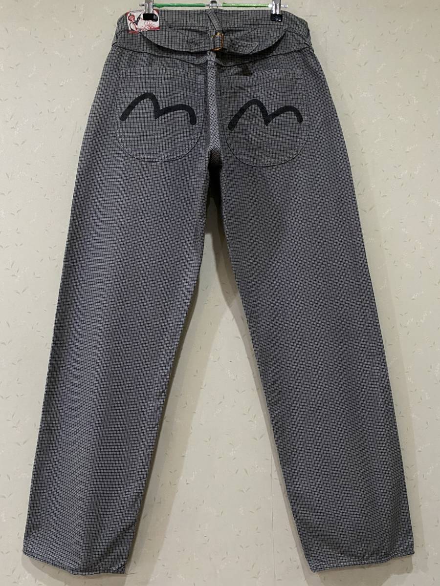※YAMANE ヤマネ EVISU エヴィス エビス シンチバック ブラックカモメペイント 千鳥柄 コットン パンツ グレー 日本製 34 BJBB.F