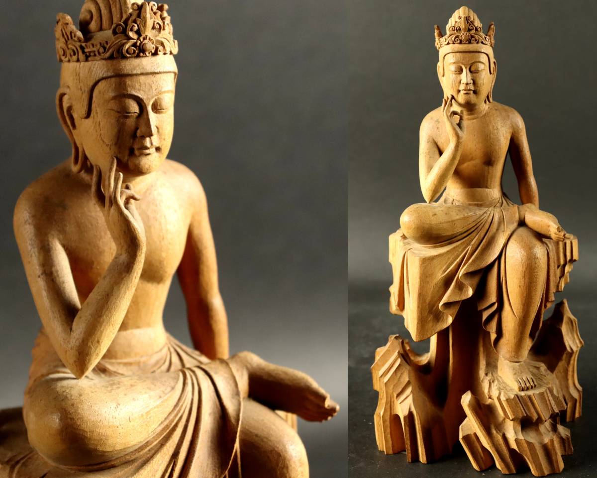 京大仏師【内藤光石】作 本榧 木彫 細密彫刻 如意輪観音半跏像