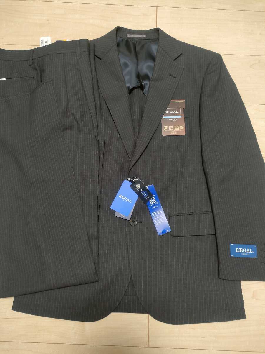 未使用品】☆A4 REGAL 濃灰系ストライプスーツ☆洋服の青山 リーガル(M