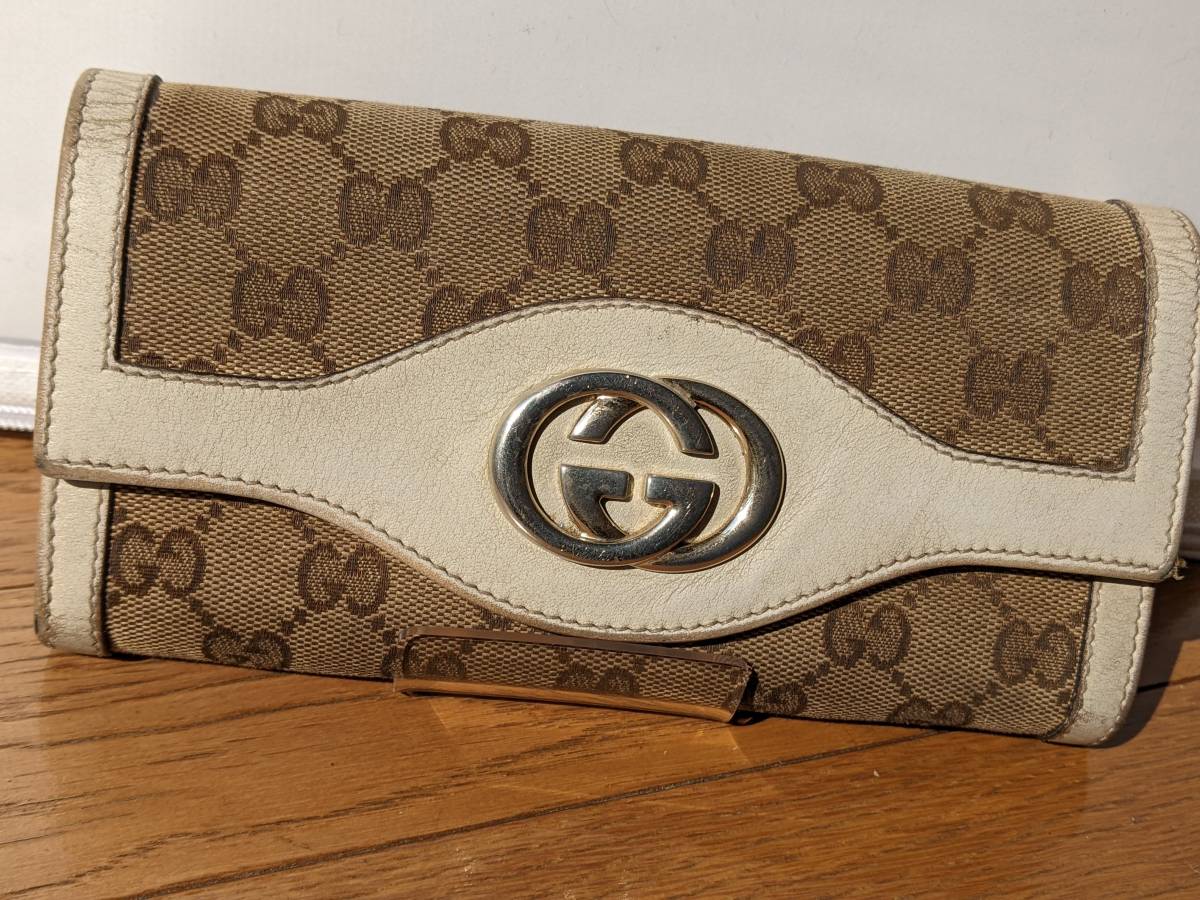 GUCCI グッチ ホワイト系 長財布 スーキー シマ GG インターロッキング 