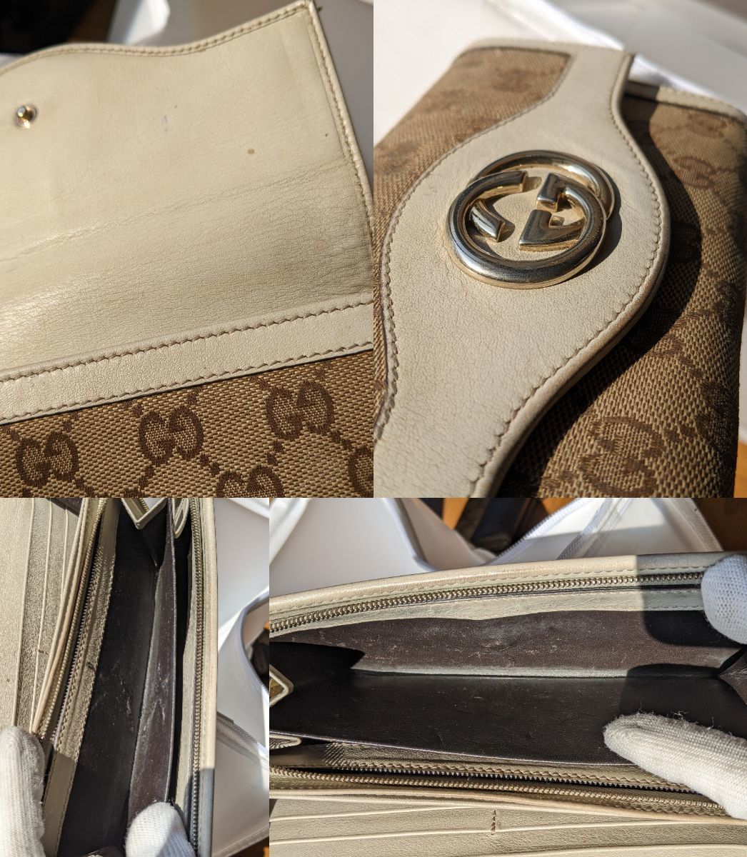 GUCCI グッチ ホワイト系 長財布 スーキー シマ GG インターロッキング 