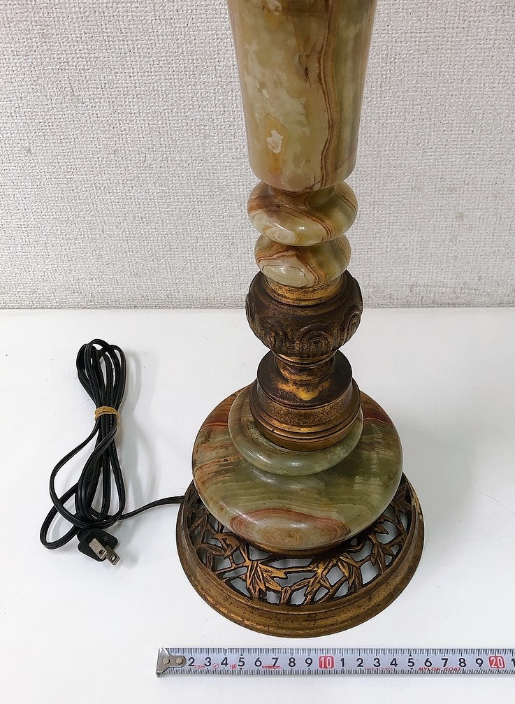 【中古品　アンティーク家具】フロアスタンド グリーン 照明 アンティーク シェード フロアランプ】フロアライト ランプ/スタンド