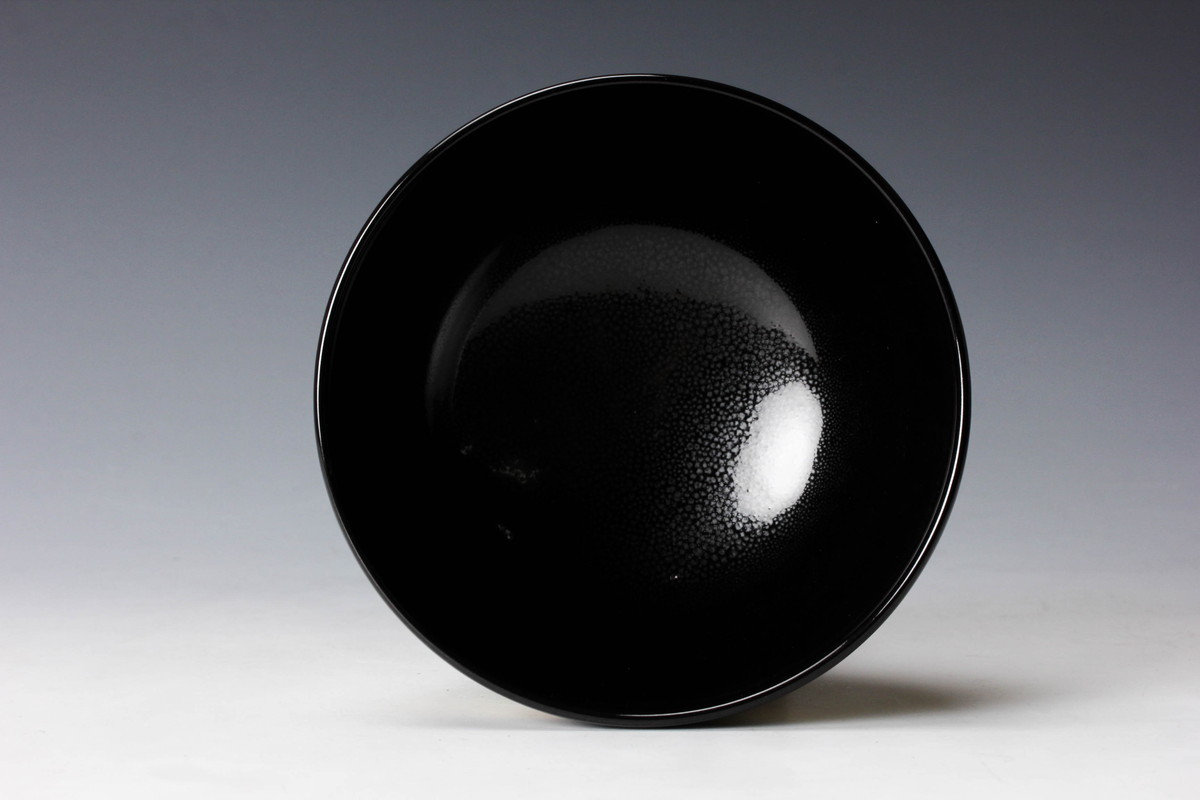 佳香】九代 高橋道八 黒釉扇面紙茶碗 共箱 共布 栞