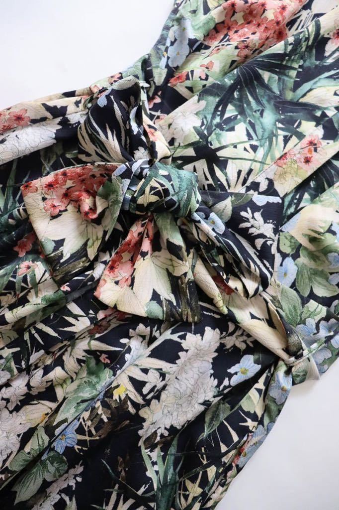 ZARA ザラ 華やか 花柄 ロング ワンピース ウエストリボンベルト 
