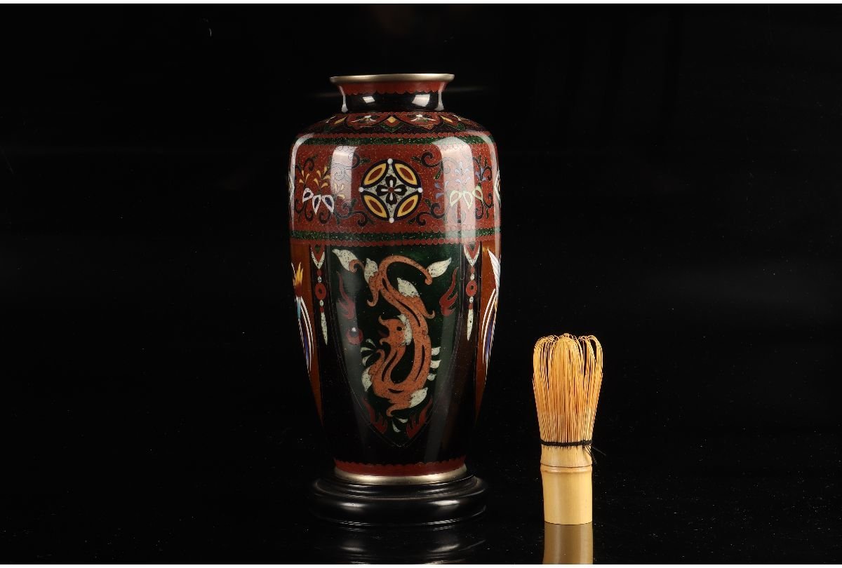 美術品・アンティーク・コレクション 七宝焼 鳳凰文瓶 花瓶 在銘 V 9368