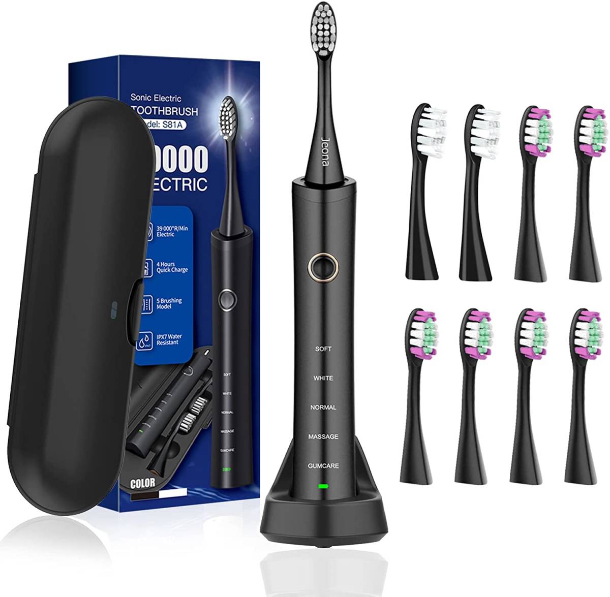 電動歯ブラシ 音波歯ブラシ ソニック 無線充電 IPX7防水 替えブラシ8