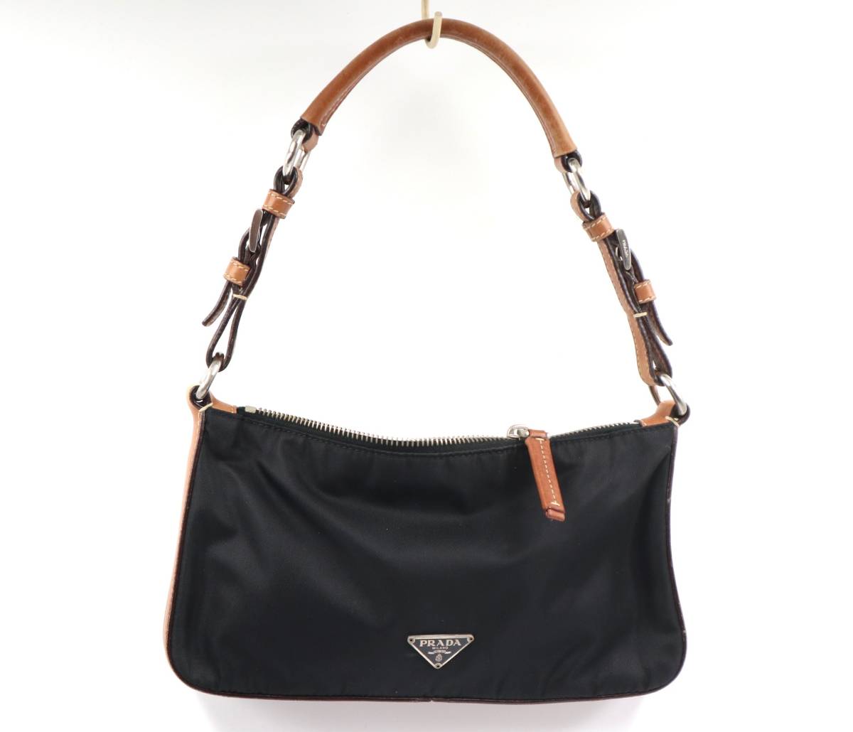 ☆PRADA プラダ ハンドバッグ シルバー金具 レザー ナイロン ブラック 