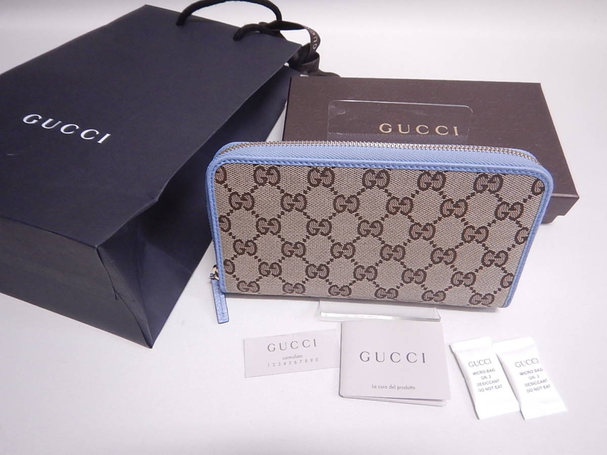 グッチ GUCCI 長財布 新品同様！ 財布 シマレザー ラウンドファスナー 