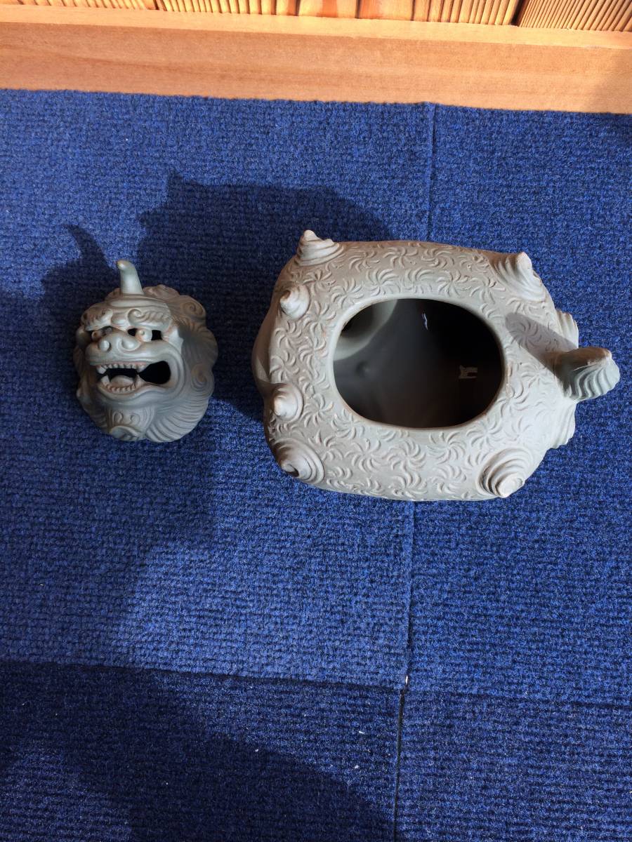 青備前 獅子牡丹香炉 備前焼三名工 西村春湖 作 伊部 備前