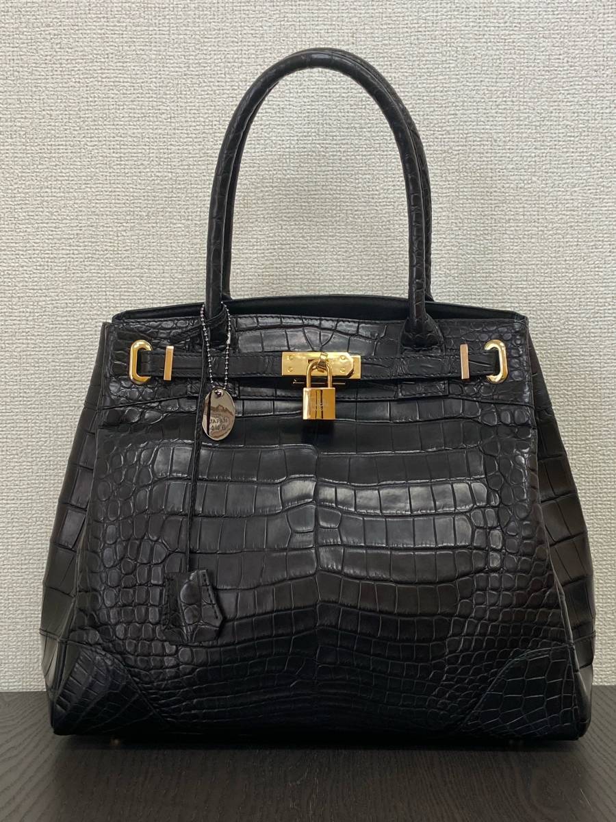 ○超美品○JRA認定○マット クロコダイル 本 ワニ 革○ハンド バッグ