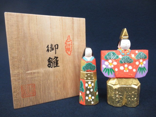 一刀彫 御雛 神泉 奈良 aK7078 川口神泉「奈良一刀彫 御雛」共箱 彫刻