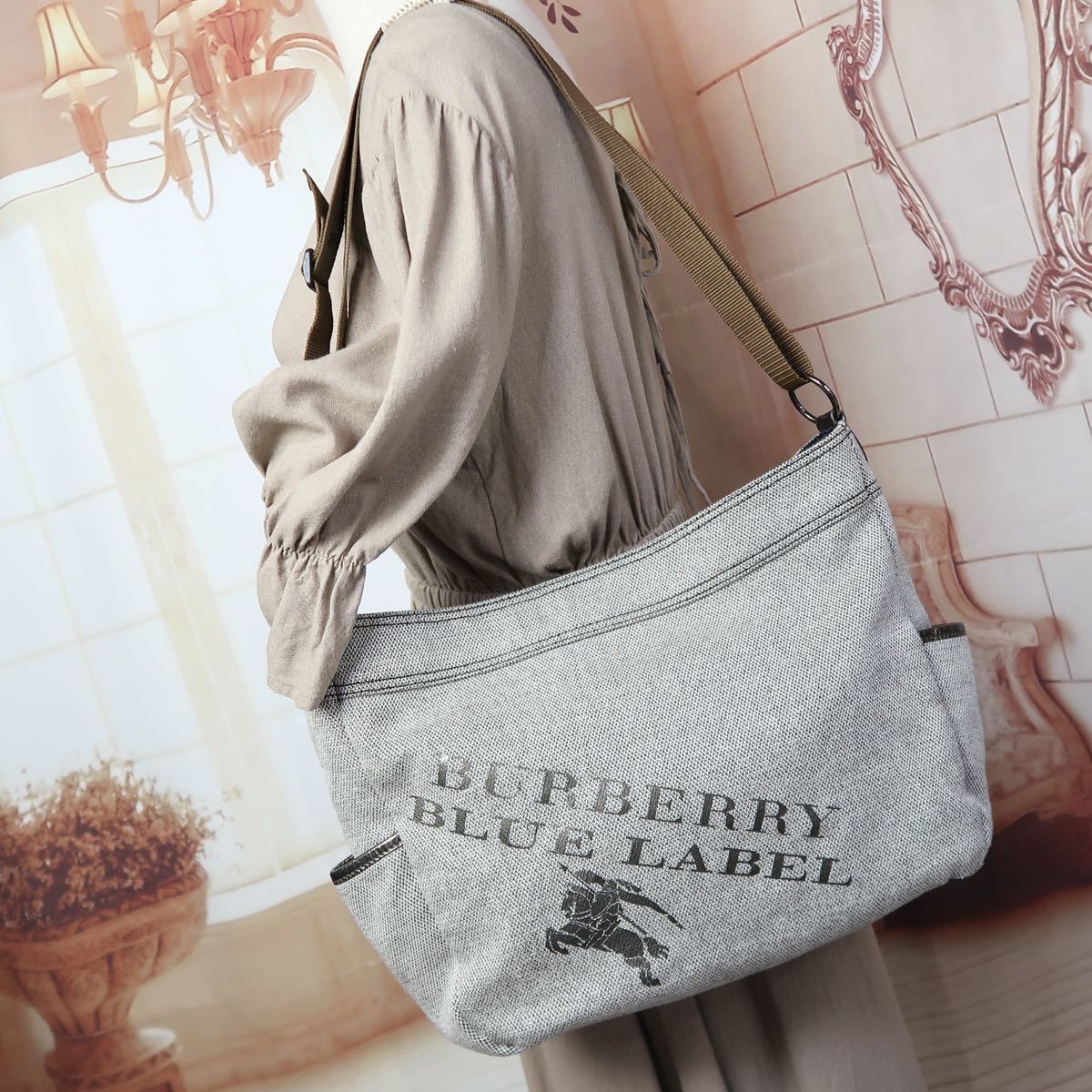 b592 良品！バーバリーブルーレーベル トートバッグショルダーバッグホースロゴ BURBERRY