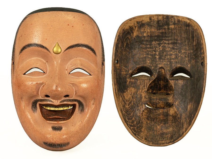 木製 福の神（狂言面） 狂言面 福の神 - Yahoo!オークション 能楽 木彫彩色 能面 「福の神」a