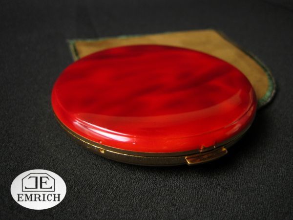 ドイツ製 EMRICH 丸型 アンティーク コンパクト ミラー GERMANY レトロ USED ビンテージ 赤