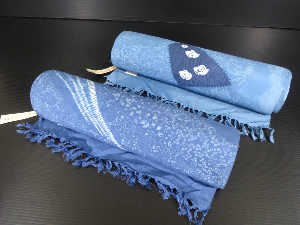 三越】アンティーク反物 青色 畳める