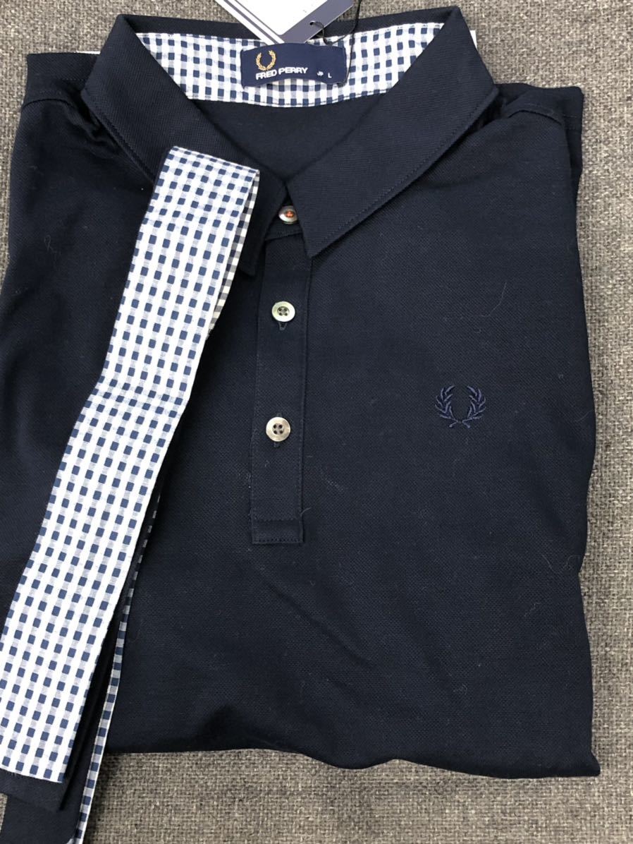 高品質，正規品② FRED PERRY L ポロシャツ ギンガムチェック袖 ネクタイ付属 NAVY ゴルフポロ(ポロシャツ)｜売買されたオークション情報、yahooの商品情報をアーカイブ公開 - オークファン 男性用
