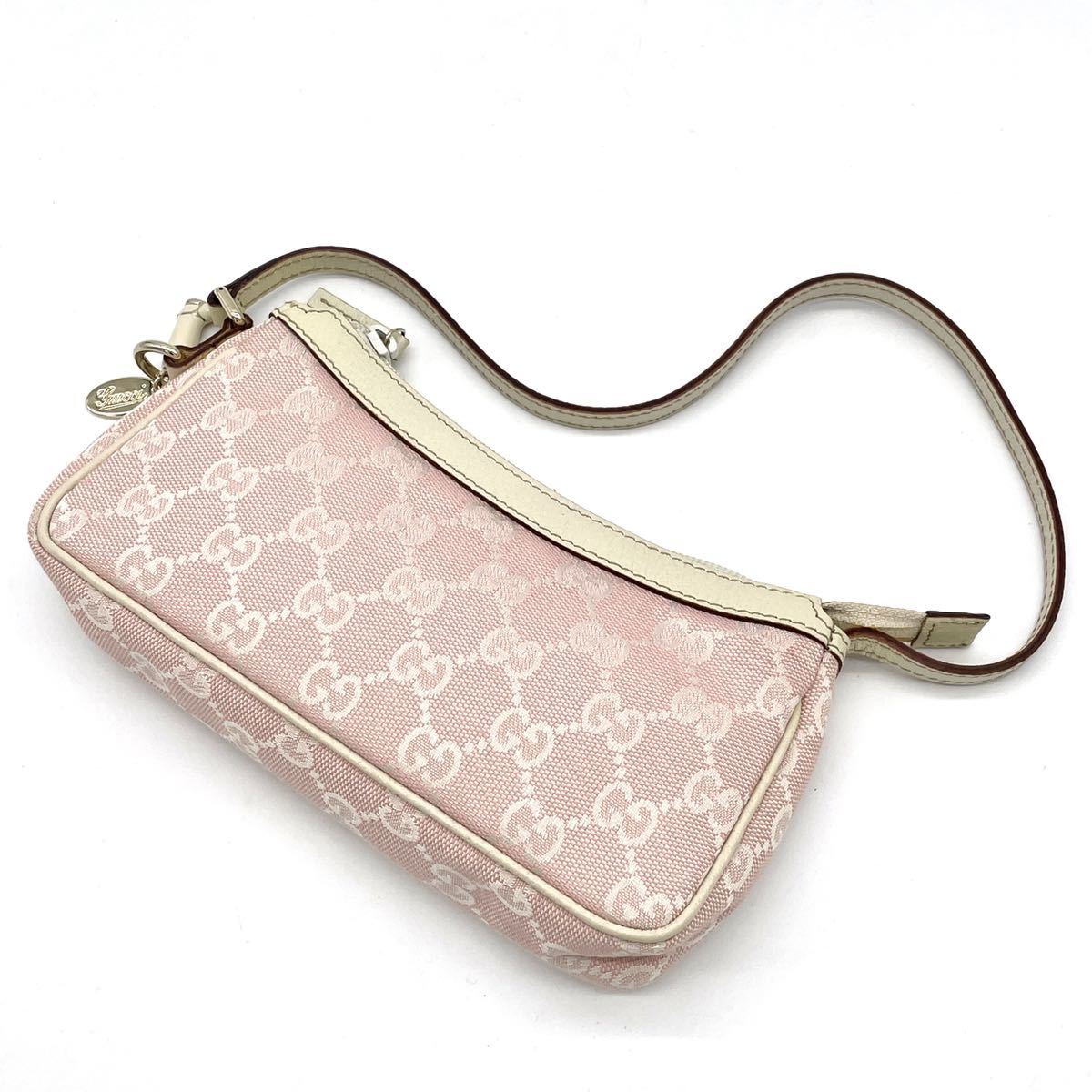 1円 美品 GUCCI グッチ GGキャンバス レザー ピンク アクセサリー 