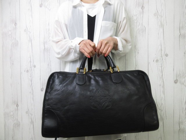 美品 LOEWE ロエベ アナグラム ボストンバッグ ハンドバッグ レザー 黒