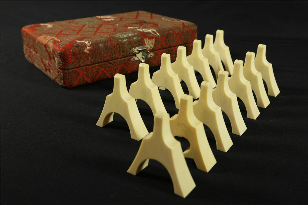 天然素材 箏 琴柱 14本 象牙風 マンモス芯料 美品 天然素材 和楽器 琴