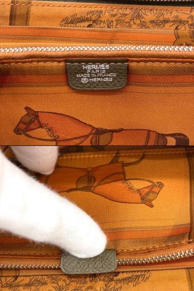 1円 美品 HERMES エルメス 長財布 アザップロング シルクイン □M刻印 ヴォーエプソン ヴェールオリーブ レディース メンズ　【8-5】 HERMES エルメス アザップロング □Ｇ刻印HERMES SＶ金具 □M