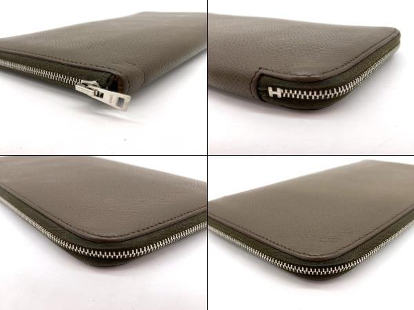 1円 美品 HERMES エルメス 長財布 アザップロング シルクイン □M刻印 ヴォーエプソン ヴェールオリーブ レディース メンズ　【8-5】 HERMES エルメス アザップロング □Ｇ刻印HERMES SＶ金具 □M