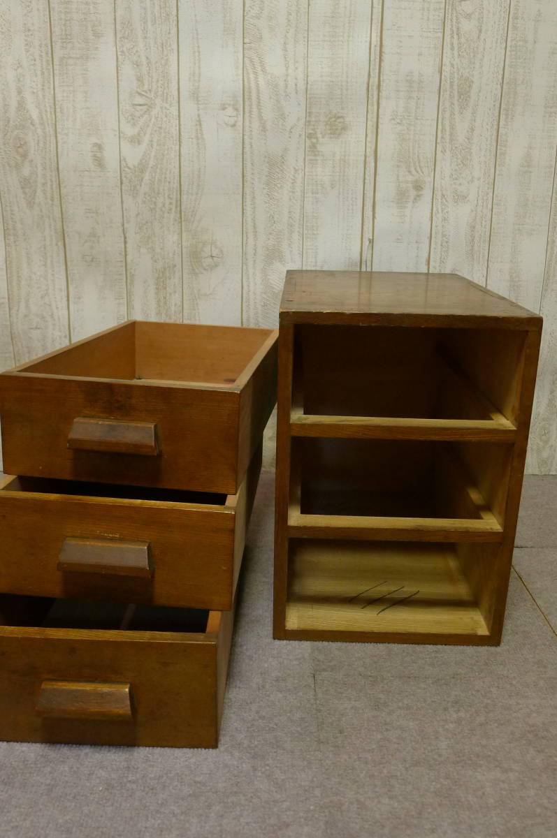 dd195○アンティーク家具 **古いチェスト 3杯 小引き出し 書類入れ